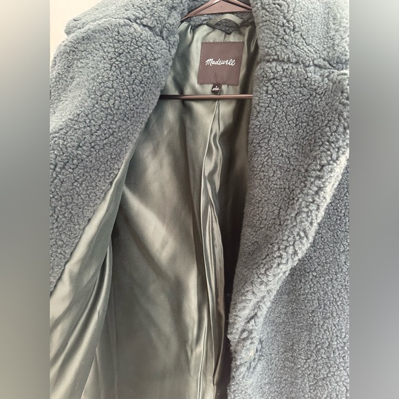 Madewell Women’s Small (Re)sourced Sherpa Teddy Long Coat Smoky Spruce - Picture 9 of 11